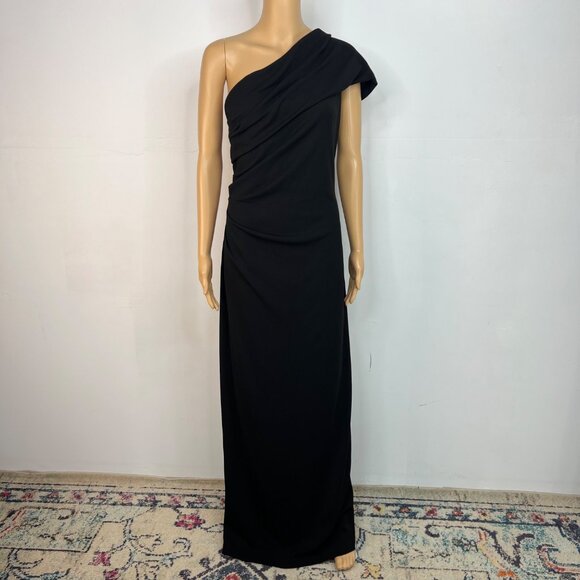 Adrianna Papell Crepe One Shoulder Maxi Gown Size 18 Black Stretch Dress - Picture 2 of 11